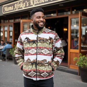 Zoofleece Horse Aztec Horses Equine Mare Red Tribal Native American Jacket S-3X